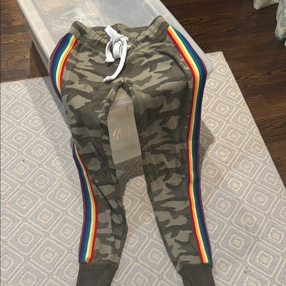 Green Camo Joggers w/rainbow side stripes
